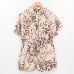 All Saints Women's Lily Ukushisa Animal Print Romper Snap Button Front Sz 8